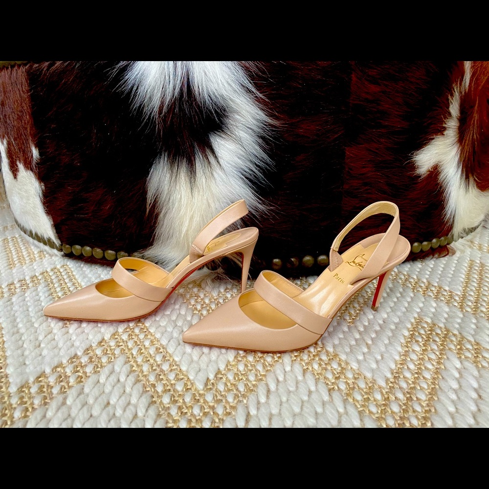 New Louboutin beige slingback pumps 35.5